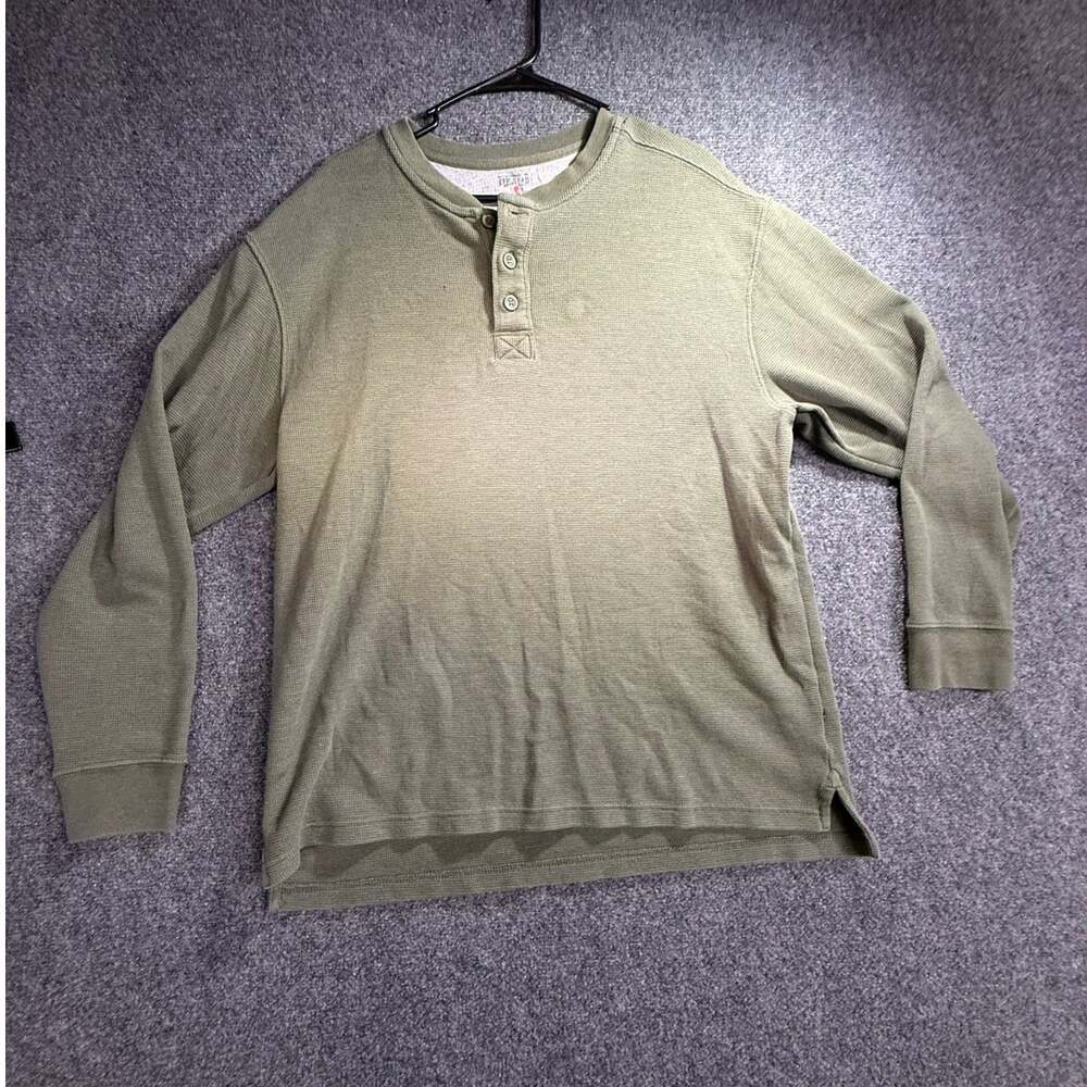 Red Head Men's Green Long Sleeve Henley Thermal Waffle Knit Shirt Size Large